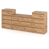 Komoda 14 Szuflad Drewniana Szafka Meblościanka Stolik Rtv 220cm Dąb Wotan