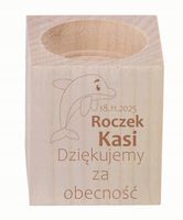 GRAWEROWANY ŚWIECZNIK drewniany podziękowania NA ROCZEK z imieniem dziecka