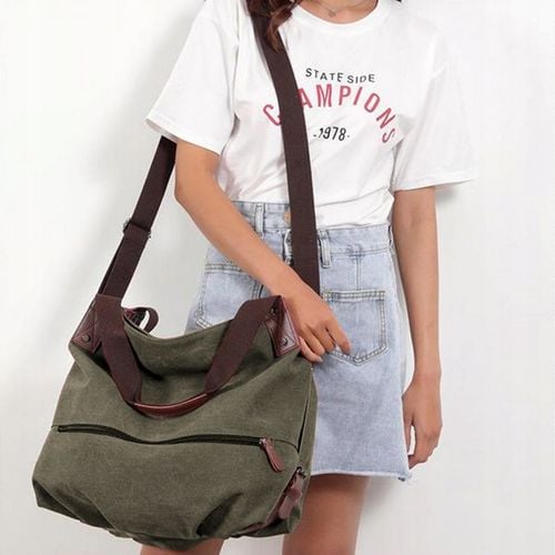 TORBA Torebka Damska ZIELONA Miejska Worek Pojemna Na Ramię Tkanina na Arena.pl