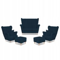 Zestaw uszak Rene Estella sofa fotele pufy Family Meble granatowy sztruks