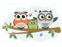 60X40CM RODZINA SÓWEK GAŁĄZCE OBRAZ