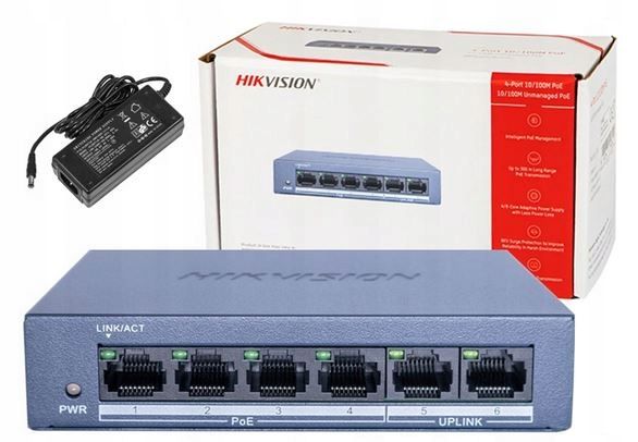 Switch POE 4x PoE 2x LAN do 4 kamer IP HIKVISION 45W 10/100Mbps zdjęcie 1
