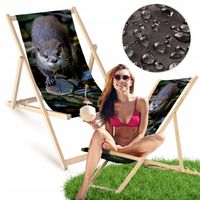 Leżak Drewniany z Nadrukiem WYDRY Ogrodowy Plażowy Bukowy Tarasowy