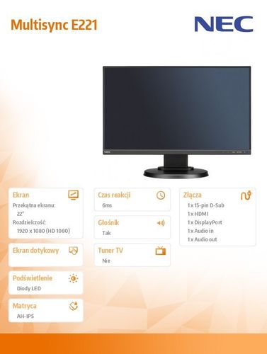 NEC 22'' Multisync E221 PS DP HDMI Czarny na Arena.pl