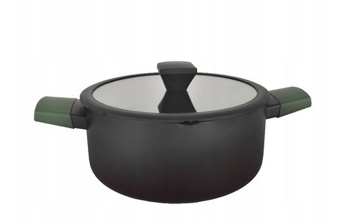 GARNEK Z POKRYWKĄ NON-STICK CZARNY ZIELONE UCHWYTY 20 CM  2,5 L na Arena.pl