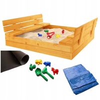 PIASKOWNICA 120X120 DREWNIANA IMPREGNOWANA SKŁADANA Z ŁAWECZKAMI + GRATISY