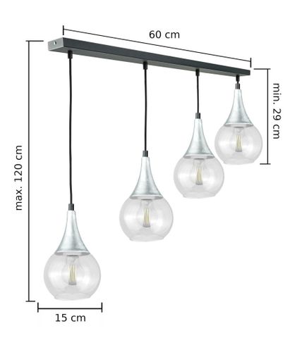 Lampa wisząca 4xE27 LACRIMA CLEAR BLACK/SILVER na Arena.pl