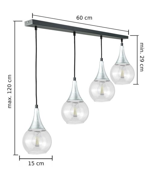 Lampa wisząca 4xE27 LACRIMA CLEAR BLACK/SILVER zdjęcie 2