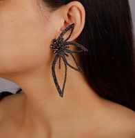 Kolczyki Kolor Złote Czarne Cyrkonie Kwiat Kwiaty Efektowne Wieczorowe 69mm