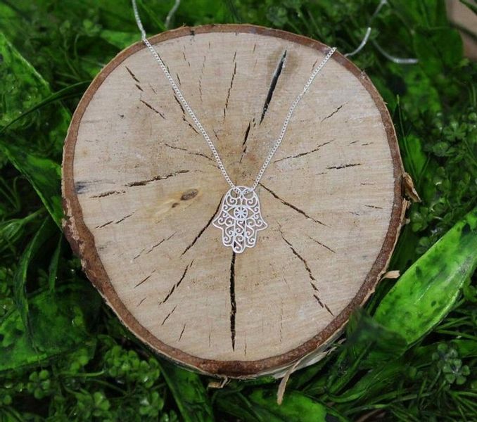 NASZYJNIK SREBRNY łańcuszek z zawieszką HAMSA RĘKA FATIMY CELEBRYTKA 45 cm zdjęcie 5