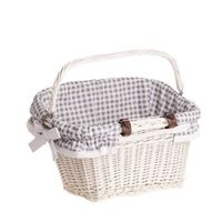 WIKLINOWY wybielany KOSZ NA ROWER KOSZ ROWEROWY Z PASKAMI SKÓRZANYMI I OBSZYCIEM 46X34 H23/28 CM