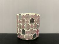 Szklany świecznik, odcienie różu, srebra nr.7668