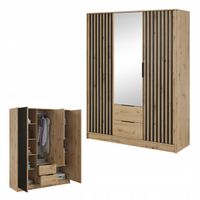 SZAFA GARDEROBA SOREN 3D DĄB ARTISAN 200CM OTWIERANA DUŻA DRĄŻEK LUSTRO