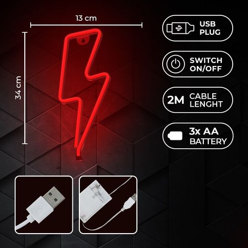 Neon LED PIORUN czerwony Bat + USB FLNE06 Forever Light na Arena.pl