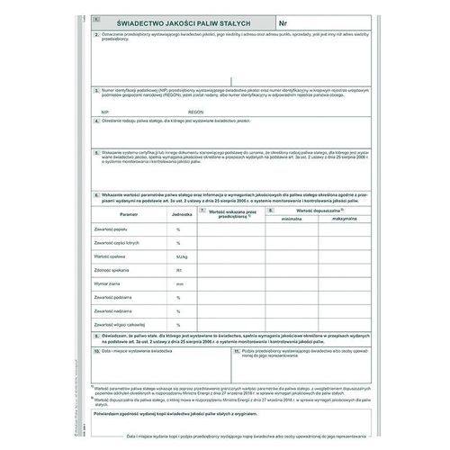 DRUK ŚWIADECTWO JAKOŚCI PALIW STAŁYCH 300-1 5903242101533 na Arena.pl