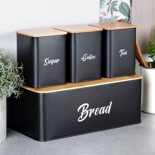 Chlebak CZARNY metalowy bambusowy pojemnik kuchenny na pieczywo chleb na Arena.pl
