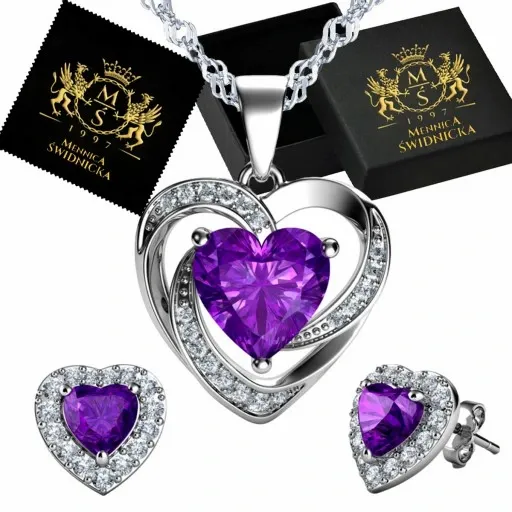 Mennica Świdnicka - Serca Srebrny Komplet Prezent Urodziny Srebro 925 zdjęcie 1