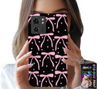 ETUI DO MOTOROLA EDGE 40 - CZARNO RÓŻOWE WSTĄŻKI KOKARDKI WSTĄŻKA