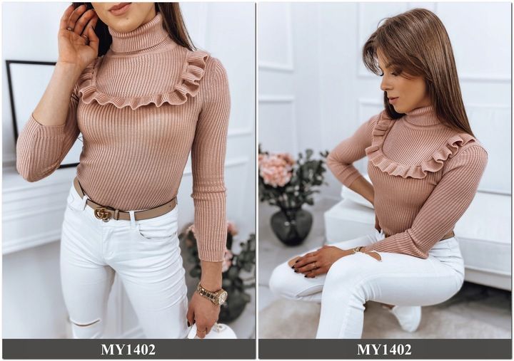 PRĄŻKOWANY SWETER DAMSKI GOLF KOLORY ox128 UNI zdjęcie 7