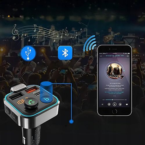 Transmiter Bluetooth do Samochodu Zestaw Głośnomówiący MP3 Ładowarka FM na Arena.pl