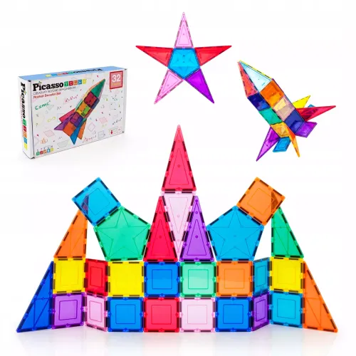 Klocki magnetyczne konstrukcyjne 32 el Picasso Tiles duże edukacyjne na Arena.pl