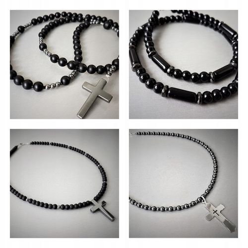 MĘSKI NASZYJNIK RÓŻANIEC ONYKS HEMATYT HIT Nowość na Arena.pl