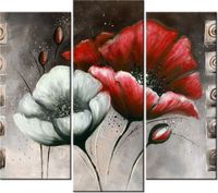 90 80CM OBRAZ T3 ELEM MALOWANE MAKI CZERWIENI BRĄZIE DRUK ŚCIENNY