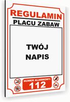 Tabliczka znak informacyjny 30x20 Biała REGULAMIN PLACU ZABAW Dibond