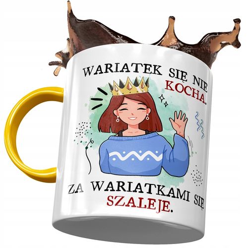 Kubek Żółty Śmieszny Wariatek Się Nie Kocha Z Nadrukiem Ze Zdjęciem na Arena.pl
