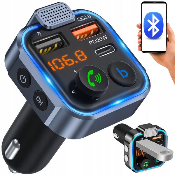 TRANSMITER BLUETOOTH SAMOCHODOWY FM 3x USB ADAPTER SZYBKA ŁADOWARKA MP3 zdjęcie 6