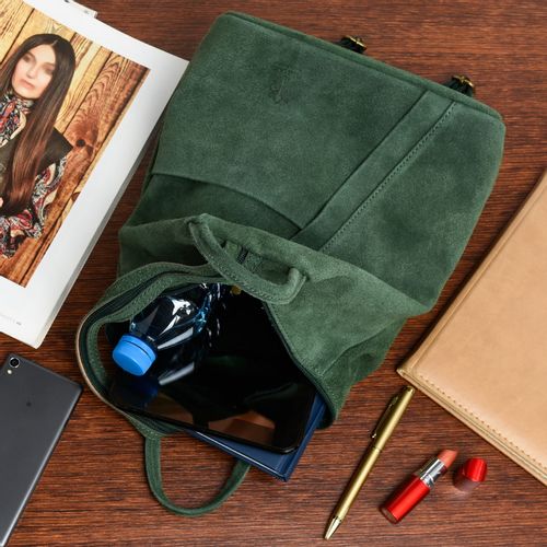 VERA PELLE plecak damski zamszowy trójkątny z suwakiem V010 c.zielony na Arena.pl