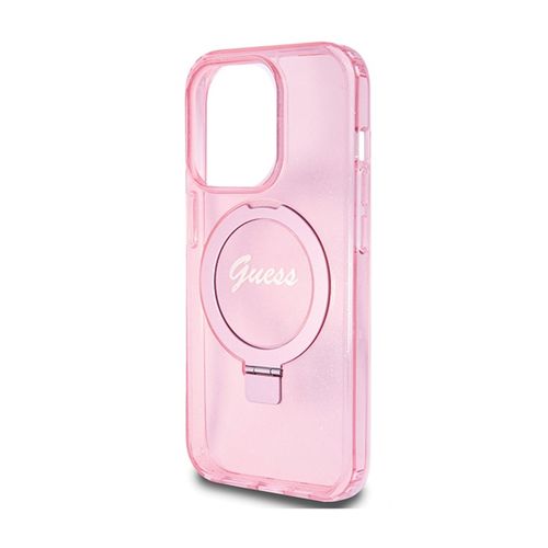 Guess Ring Stand Script Glitter MagSafe - Etui iPhone 15 Pro (różowy) na Arena.pl