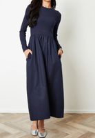 Navy Rib Jersey 2-in-1 Midi Dress with Poplin Skirt 38