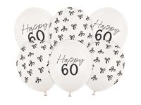 Balony lateksowe Happy 60 Kokardki na urodziny złamana biel, 30 cm 6 szt.