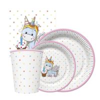 Zestaw komplet zastawy Kolorowy Jednorożec - kubeczki, talerzyki, serwetki
