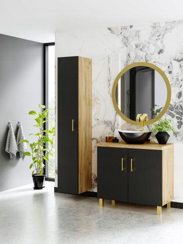 ZESTAW MEBLI ŁAZIENKOWYCH Z UMYWALKĄ szafka umywalka słupek  (W5) na Arena.pl