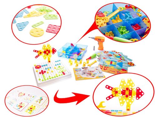 Puzzle Klocki w walizce 6w1 + wkrętarka 261 el. na Arena.pl