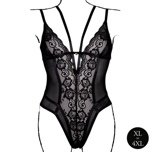 obsessive bodystocking koronkowy, regulowane ramiączka, czarny plus size na Arena.pl