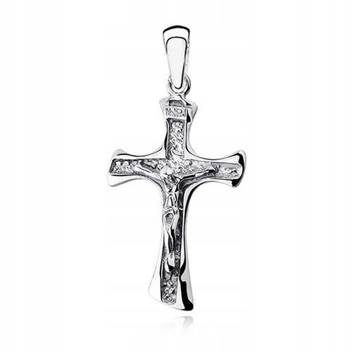 MĘSKI SREBRNY RODOWANY KRZYŻYK DUŻY KRZYŻ JEZUS PR 925 + PUDEŁKO Z GRAWEREM na Arena.pl