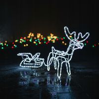 Renifer z Saniami LED Świecący Świąteczny Na Zewnątrz Do Ogrodu Biały Zimny