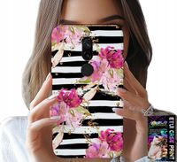 ETUI DO XIAOMI REDMI 8 - KWIATKI W CZARNO - BIAŁE PASKI WZORY