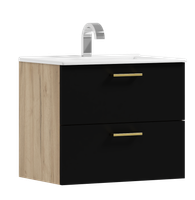 Szafka łazienkowa wisząca LUNA 50 czarny/dąb z umywalką Alto (W5)