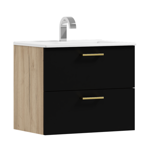 Szafka łazienkowa wisząca LUNA 50 czarny/dąb z umywalką Alto (W5) na Arena.pl