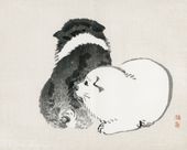 Plakat 50x40cm Black and White Puppies, Kōno Bairei Vintage do Salonu