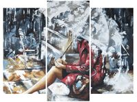 90CM 70 ZEGAR 3 ELEM DESZCZOWA DZIEWCZYNA SCIENNY DRUK