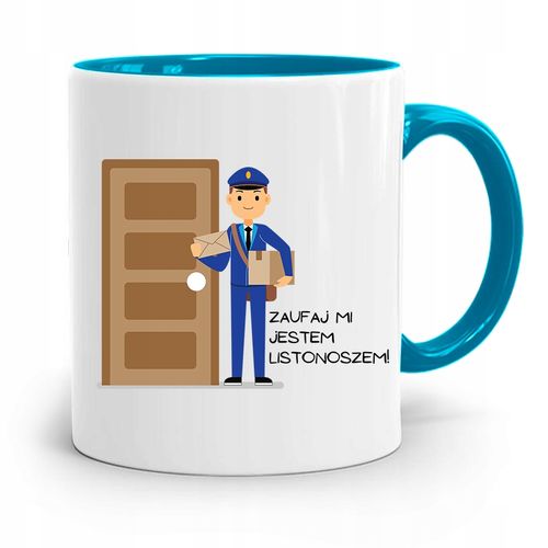 Kubek Błękitny Prezent Dla Listonosza Zaufaj Mi Z Nadrukiem Ze Zdjęciem na Arena.pl
