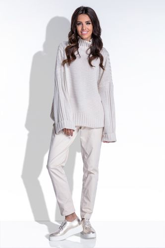 Sweter oversize F423 Beżowy UNI na Arena.pl