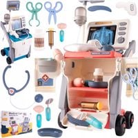 DUŻY ZESTAW LEKARSKI EKG AKCESORIA NA WÓZKU MAŁY DOKTOR LEKARZ DLA DZIECI
