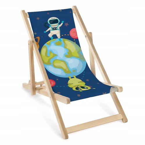 LEŻAK DZIECIĘCY DREWNIANY z Nadrukiem ASTRONAUTA KOSMOS Regulowane Oparcie na Arena.pl