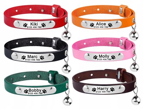 Obroża Skórzana dla Kota Psa dzwonek Identyfikator na Arena.pl